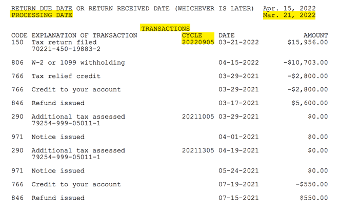 2022 irs tax transcript