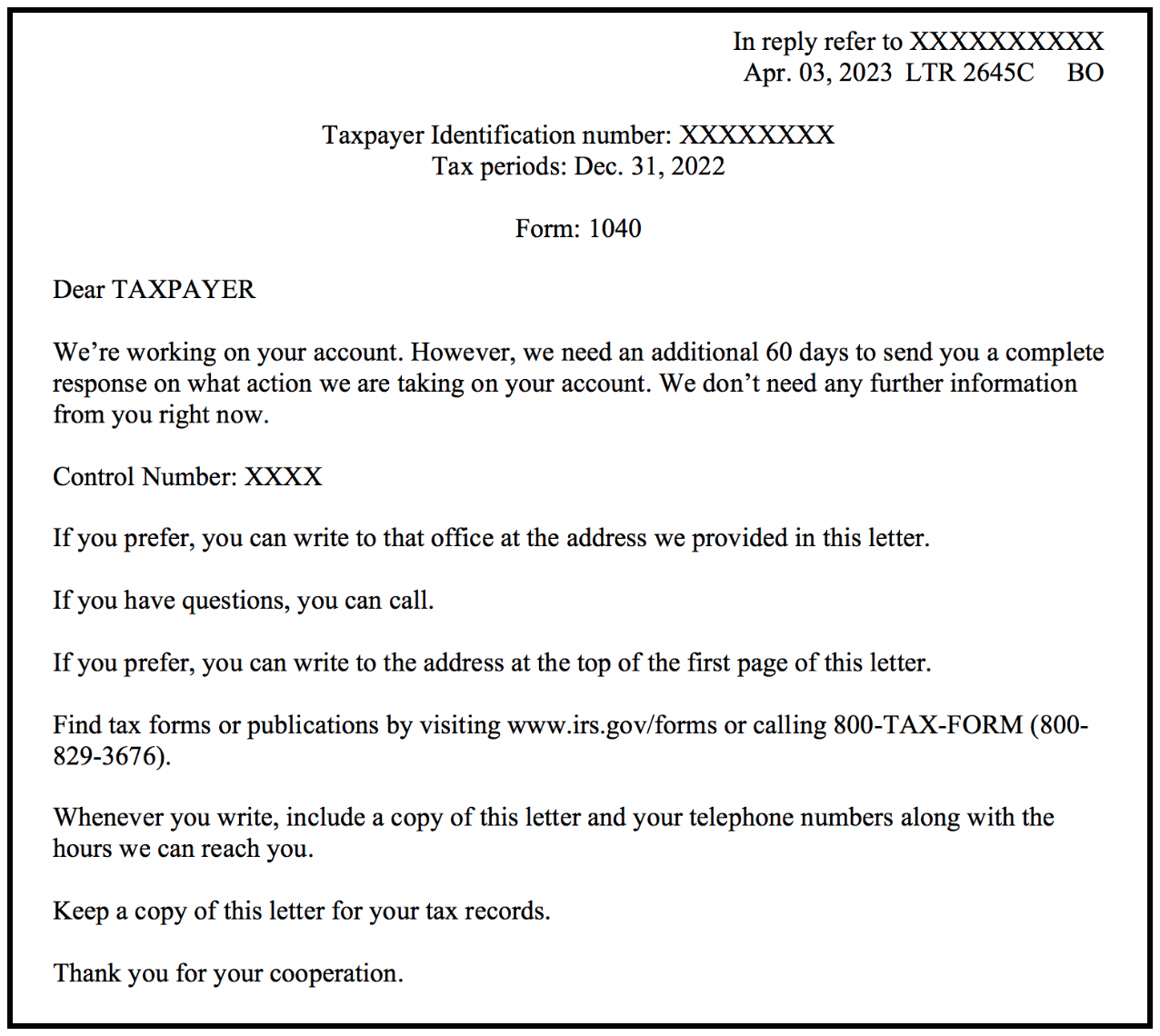 IRS Letter 2645C Example And Explanation